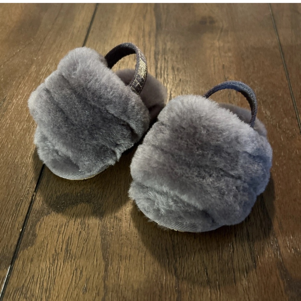 UGG Fluff Yeah Slide Baby Black Slingback Shoes/Slipper Size 02/03